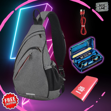 Load image into Gallery viewer, Grey Sling Backpack &amp; Wireless Earbuds Bundle

