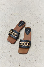 Load image into Gallery viewer, Forever Link Square Toe Chain Detail Clog Sandal in Black
